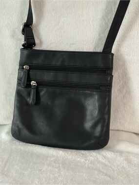 Osgoode Marley Brooke Triple Zip Black leather compact crossbody bag